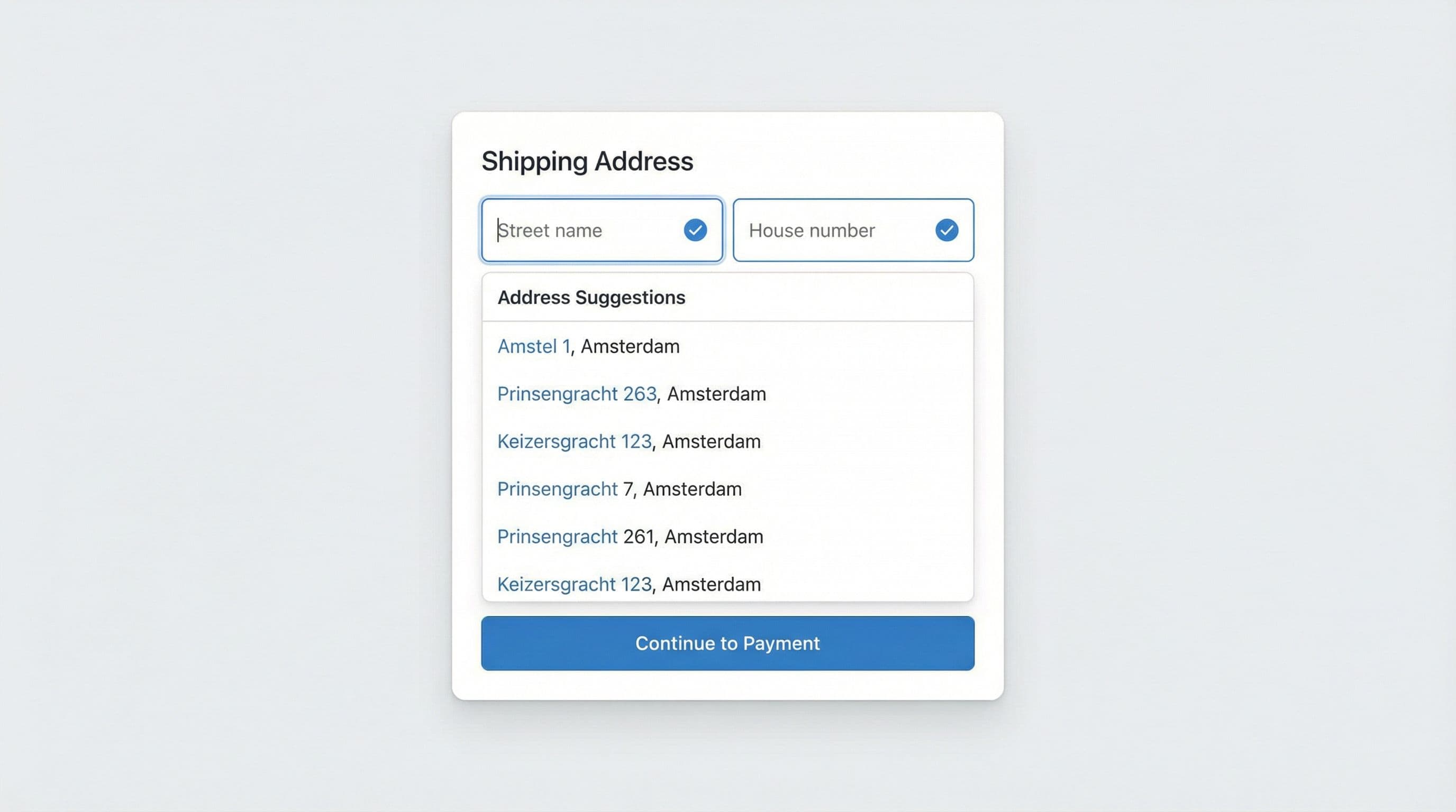 E-commerce checkout met adres autocomplete functionaliteit