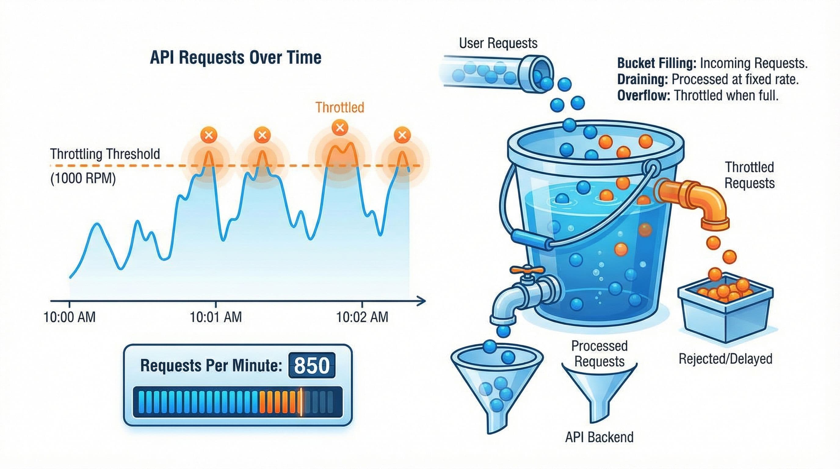 Visualisatie van rate limiting met requests over tijd