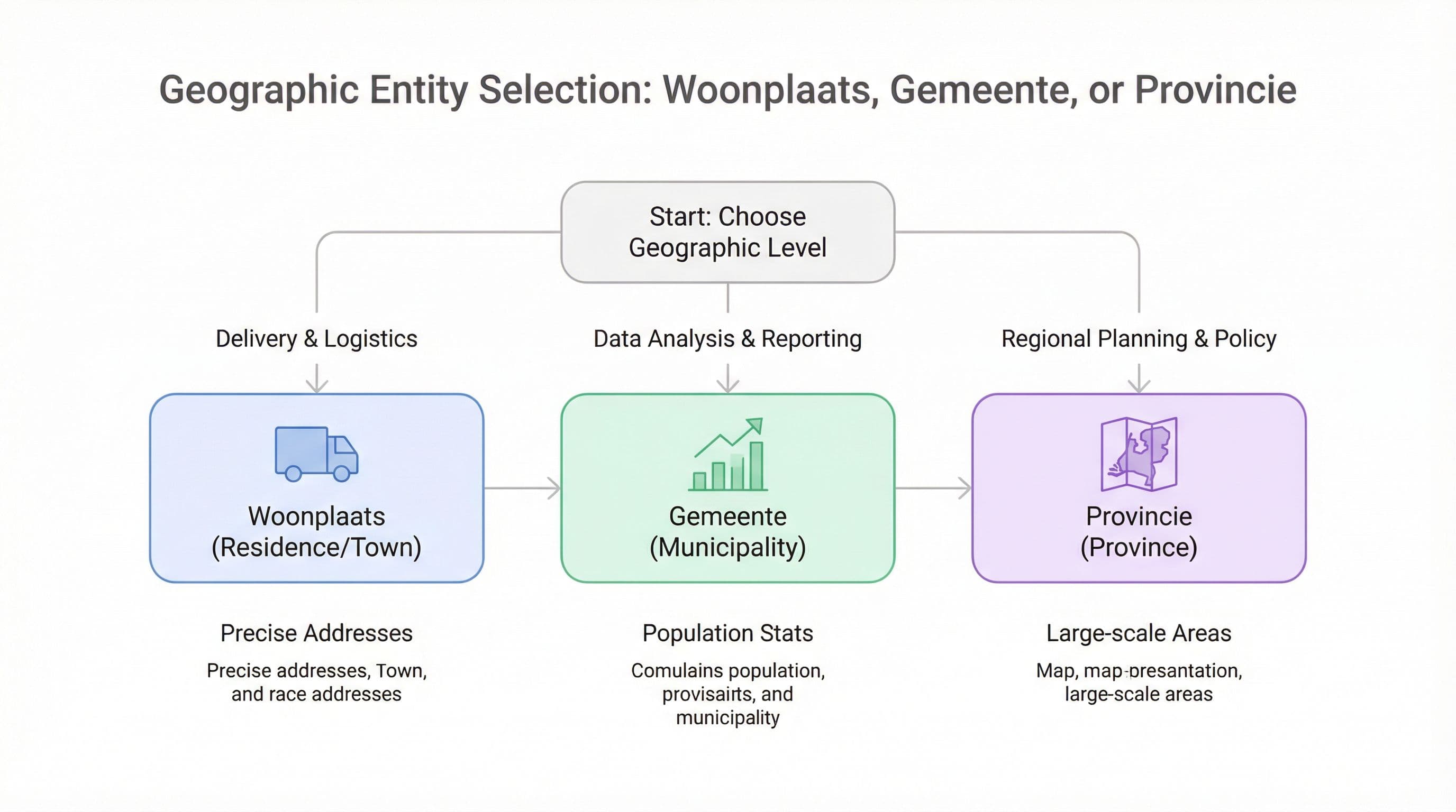 Flowchart voor het kiezen van het juiste administratieve niveau